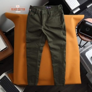 Olive Green Gabardine Pants Men