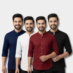Men’s Band Collar Shirt 4 Pcs Combo Pack
