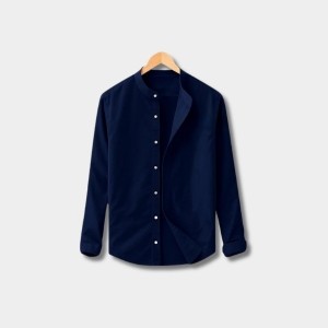 Men’s Navy Blue Band Collar Shirt – Oxford Cotton, Export Quality