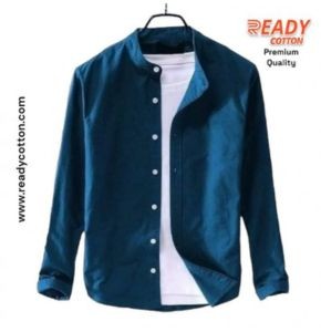 Petrol Color Band Collar Shirt for Men