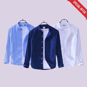 Men's Band Collar Combo Shirt