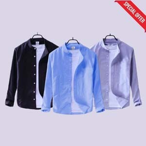 3 Piece Band Collar Full Sleeve Shirt
