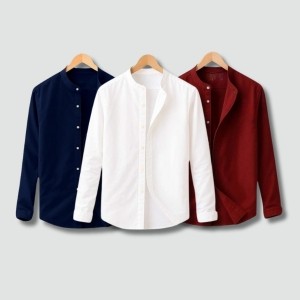 Buy Men’s Band Collar Shirt 3 Pcs Combo Pack – Oxford Cotton Slim Fit