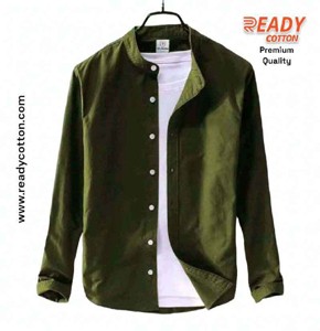 Band Collar Shirt for Men in Olive Green